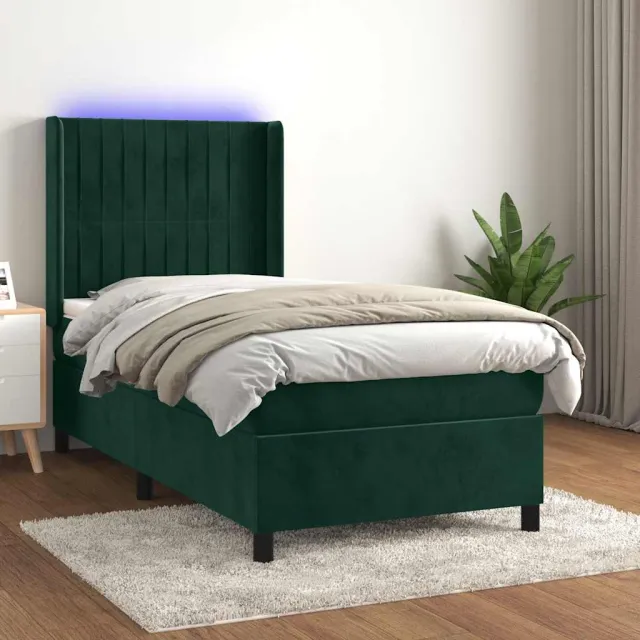 vidaXL Boxspring met matras en LED fluweel donkergroen 80x200 cm groen