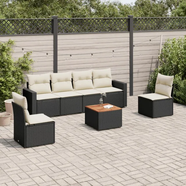 vidaXL 7-delige Loungeset met kussens poly rattan zwart, foto 2