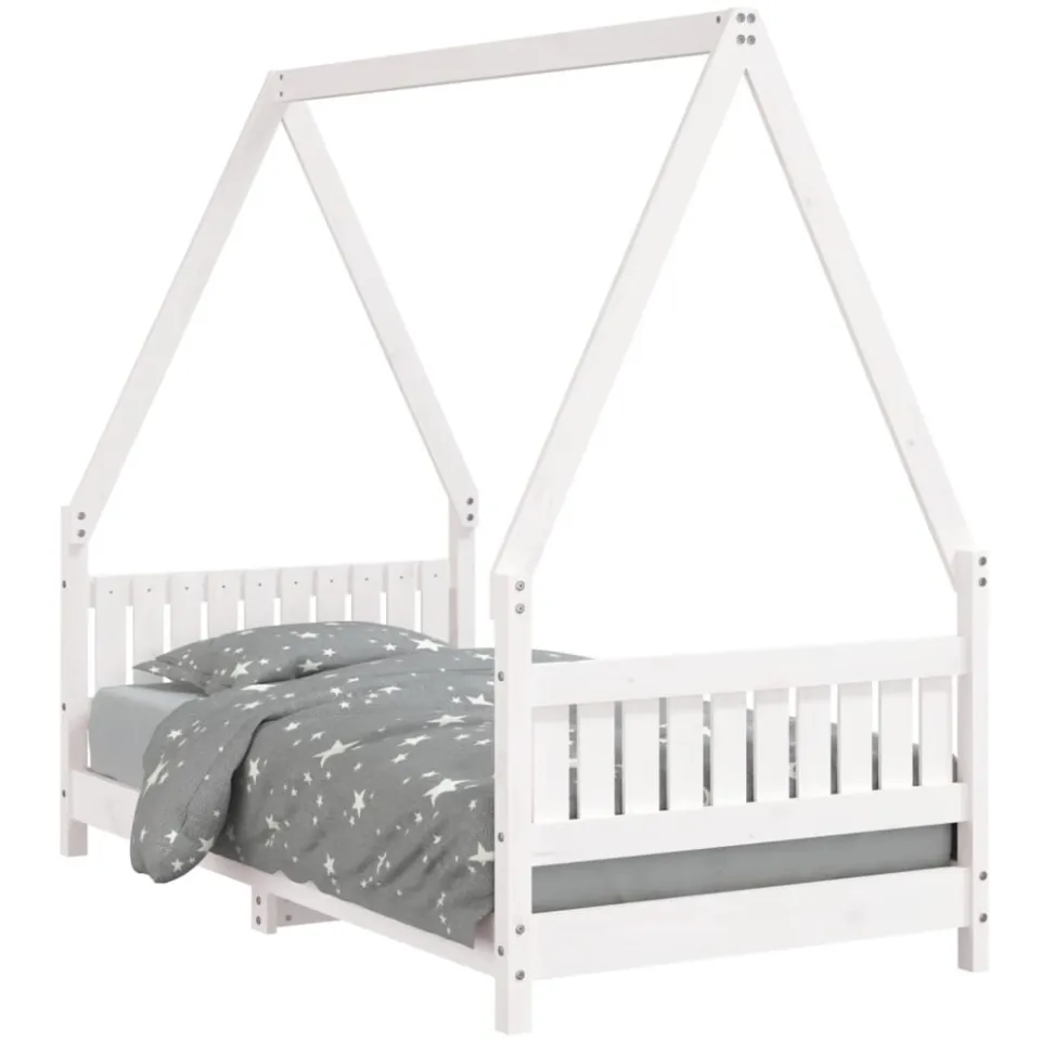 vidaXL Kinderbedframe 80x160 cm massief grenenhout wit, foto 3
