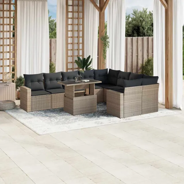 vidaXL 10-delige Loungeset met kussens poly rattan lichtgrijs grijs, foto 2