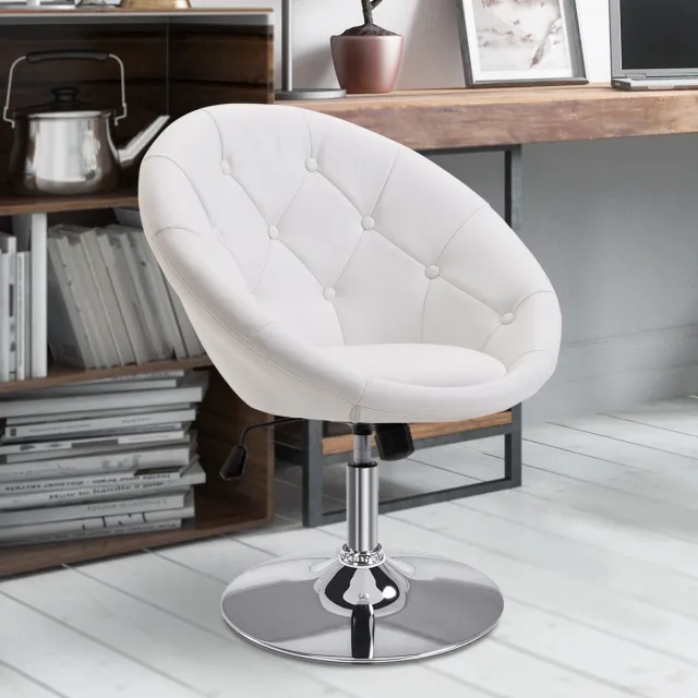 DESMIU Bureaukruk 71 x 59 x 78-90 cm - Draaibaar En In Hoogte Verstelbaar Met Kantelmechaniek - Voor Kantoor En Salon - Kunstleer Wit White