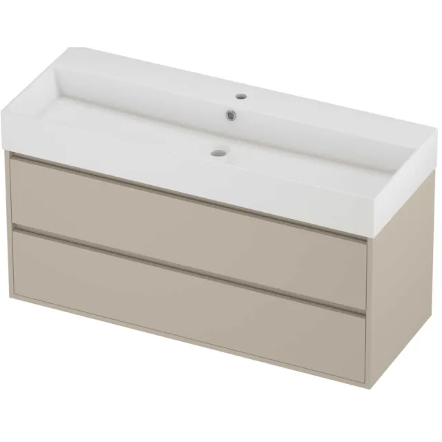 Proline Zara Badmeubelset Porselein Loft 1 Kraangat Greeploos 120x46x65 cm Glans Wit Soft Linen Beige