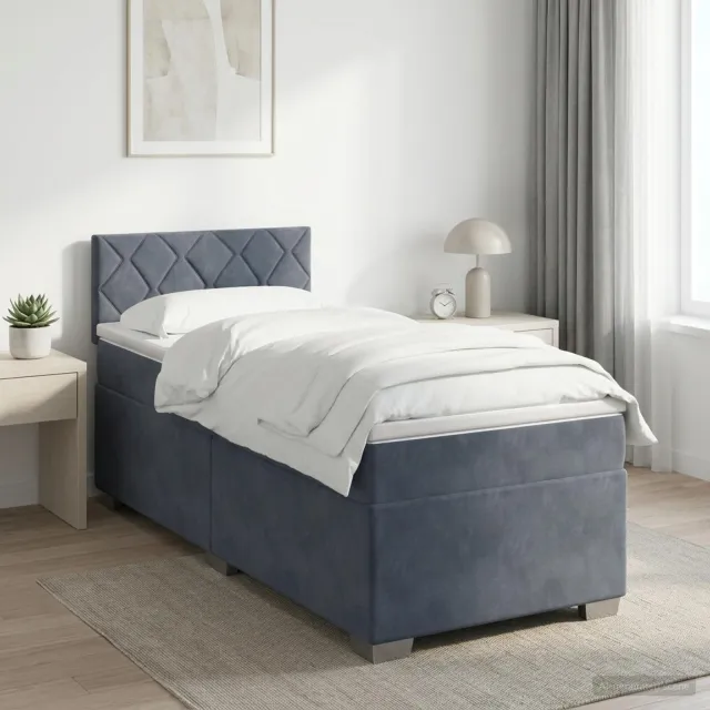 vidaXL Boxspringbed met matras Donkergrijs 90 x 200 cm Fluweel