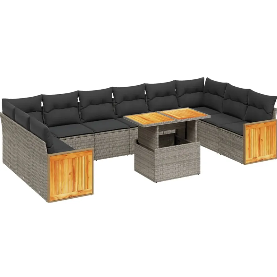 vidaXL 11-delige Loungeset met kussens poly rattan grijs, foto 3