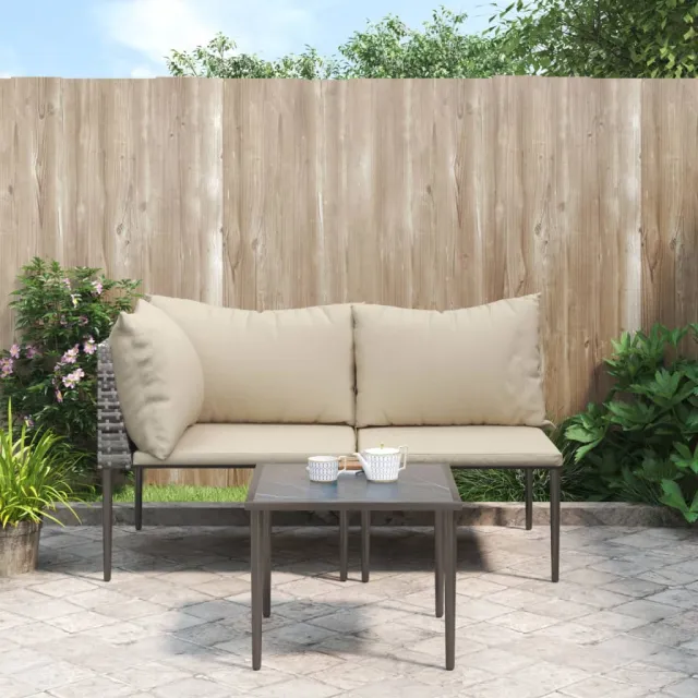 vidaXL 3-delige Loungeset met kussens poly rattan grijs