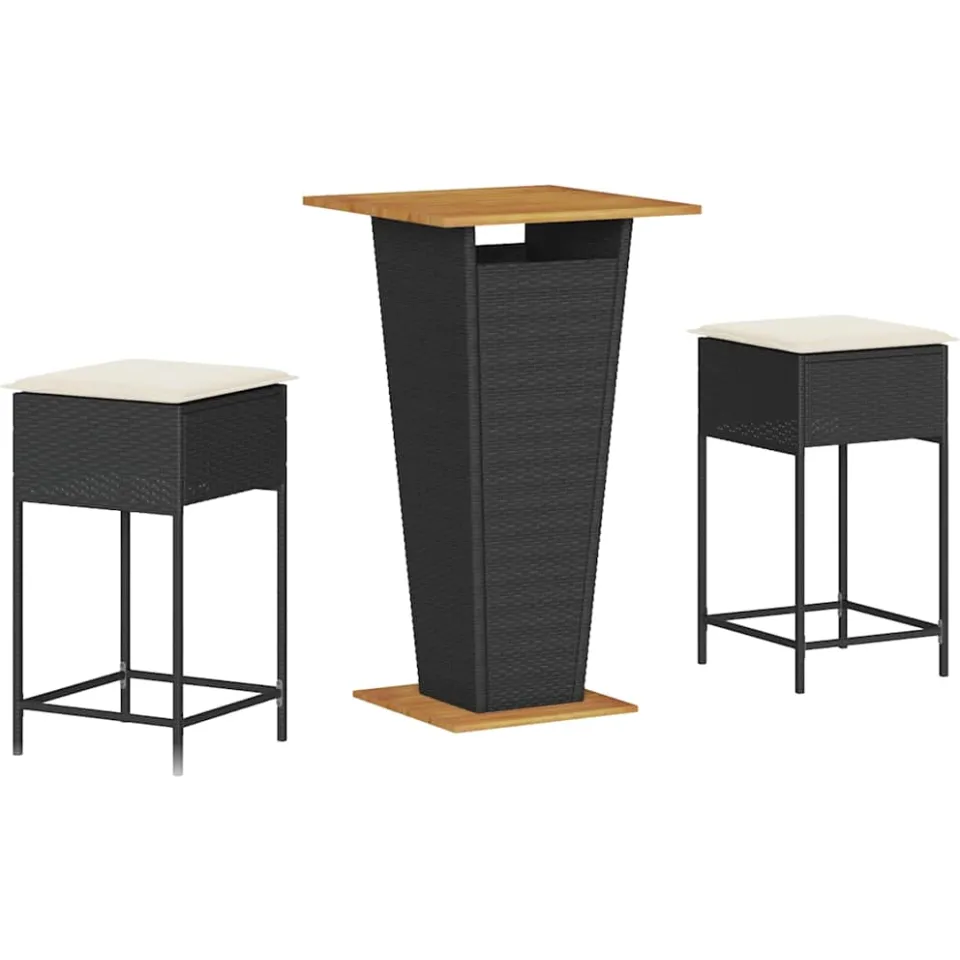 vidaXL 3-delige Tuinbarset met kussens poly rattan zwart, foto 4