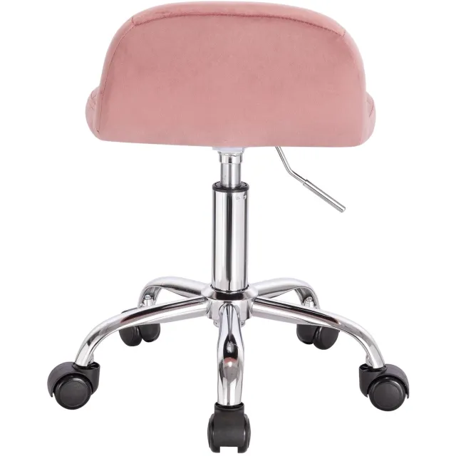 OKWISH Bureaustoel Met Wielen En Draaifunctie - Verstelbare Hoogte - Ergonomische Lendensteun - Fluweel - Roze