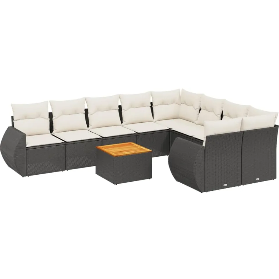 vidaXL 10-delige Loungeset met kussens poly rattan zwart, foto 3