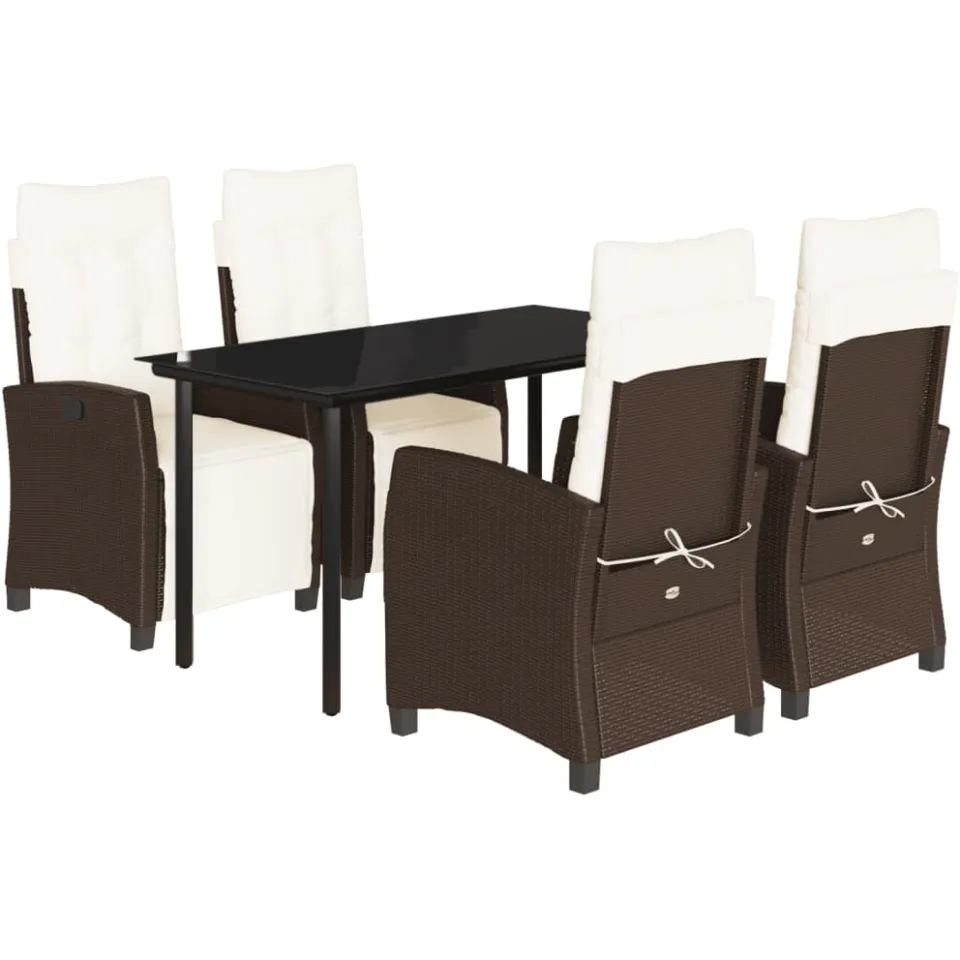 vidaXL 5-delige Tuinset met kussens poly rattan bruin, foto 4