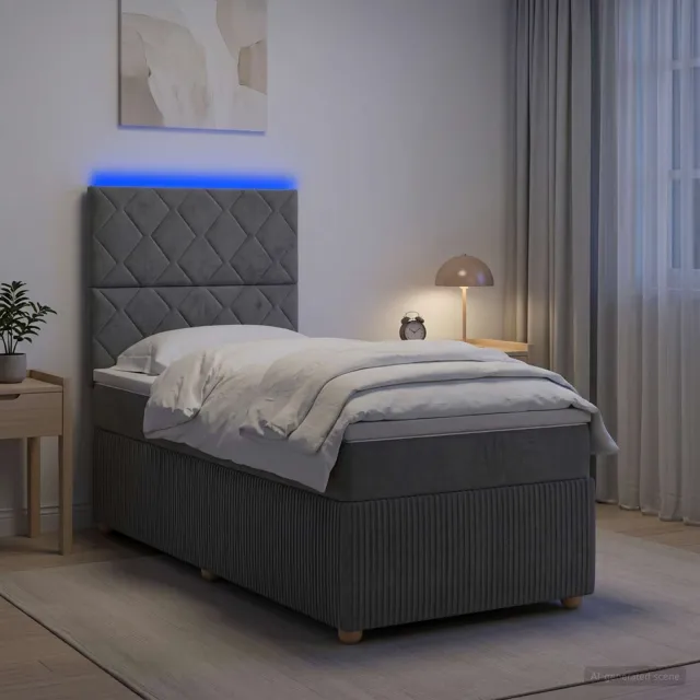 vidaXL LED Boxspring Bed met Matras Donkergrijs 90 x 200 cm Stof
