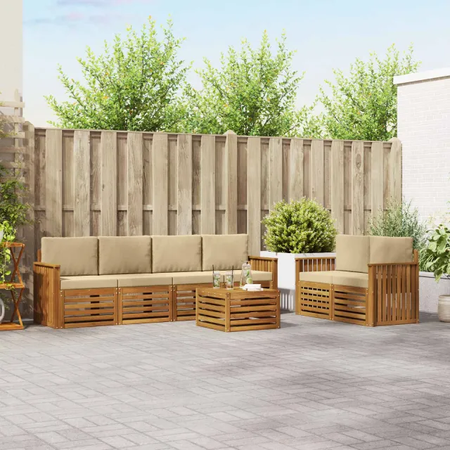 vidaXL Buiten bankenset 7 st 6-zits Natuurlijk en Beige