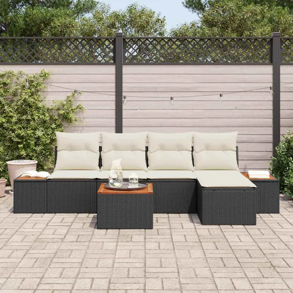 vidaXL Tuinbankenset 6 st Zwart Poly riet, foto 3