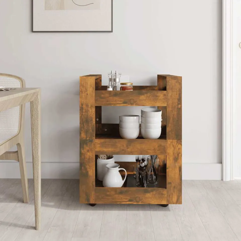 vidaXL Keukentrolley 60x45x80 cm bewerkt hout gerookt eikenkleurig, foto 3