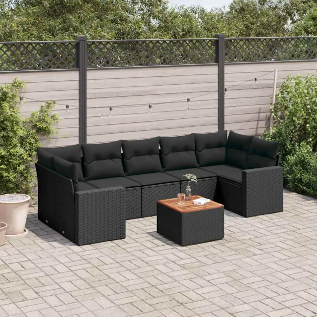 vidaXL 8-delige Loungeset met kussens poly rattan zwart, foto 2