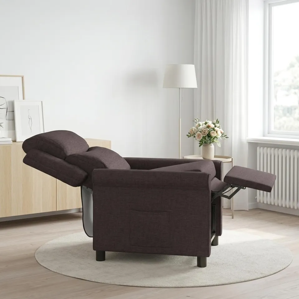 vidaXL Ligstoel Donkerbruin 69 x 93 x 102 cm Stof bruin, foto 3