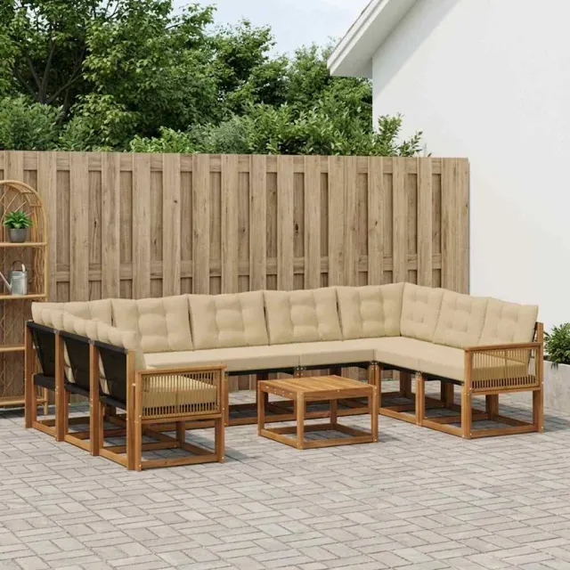 vidaXL Buiten bankenset 10 st 9-zits Natuurlijk en Beige