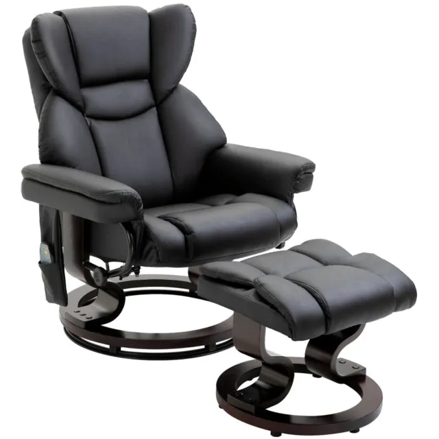 Merax Relaxfauteuil Met Massagefunctie En Voetenbank Zwart – Draaibare Massagestoel Met Ligfunctie En Kunstleer – Comfortabele Loungestoel Voor Woonkamer