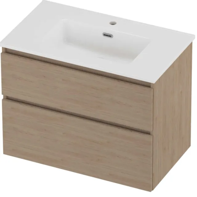 Proline Tribute Badmeubelset Porselein Elegant 1 Kraangat 80x46x62 cm Glans Wit Ideal Oak Eiken