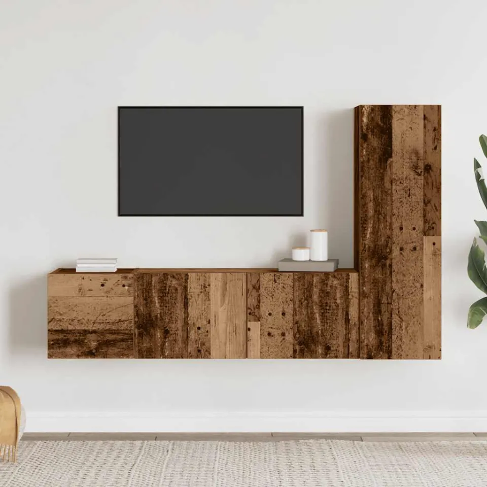 vidaXL Tv-wandkasten 3 st bewerkt hout oud houtkleurig bruin, foto 2