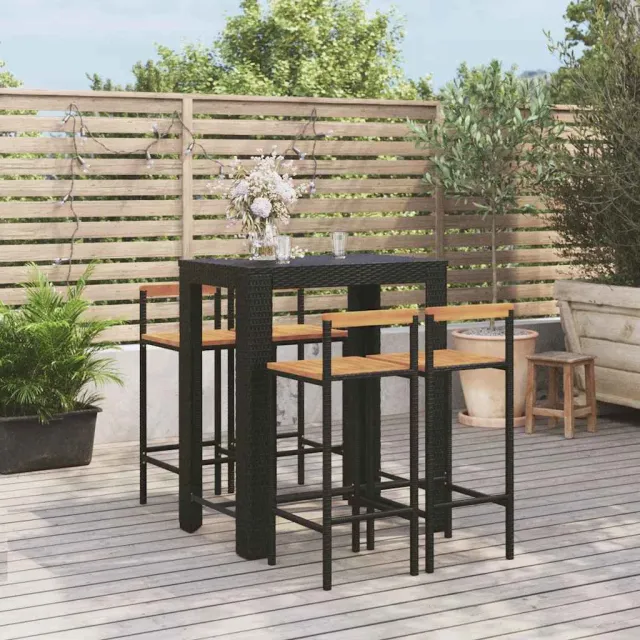 vidaXL 5-delige Tuinbarset poly rattan en massief acaciahout zwart, foto 2
