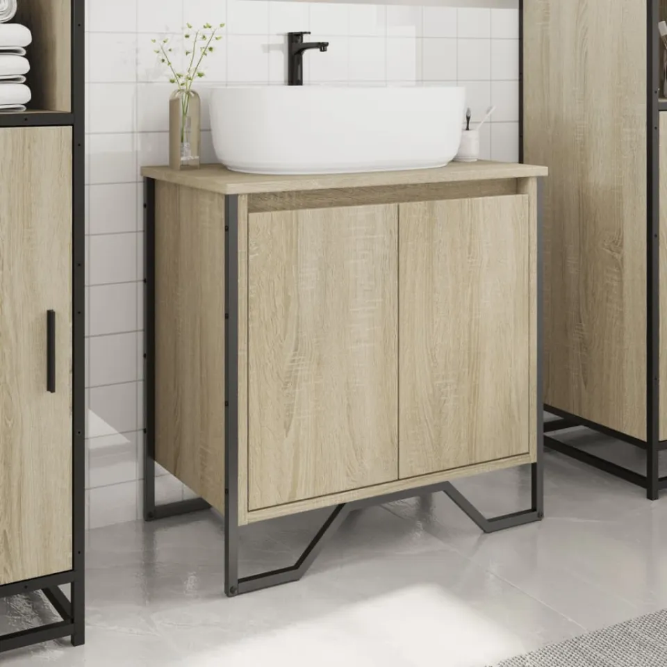 vidaXL Wastafelkast 60x35x60 cm bewerkt hout sonoma eikenkleurig, foto 2