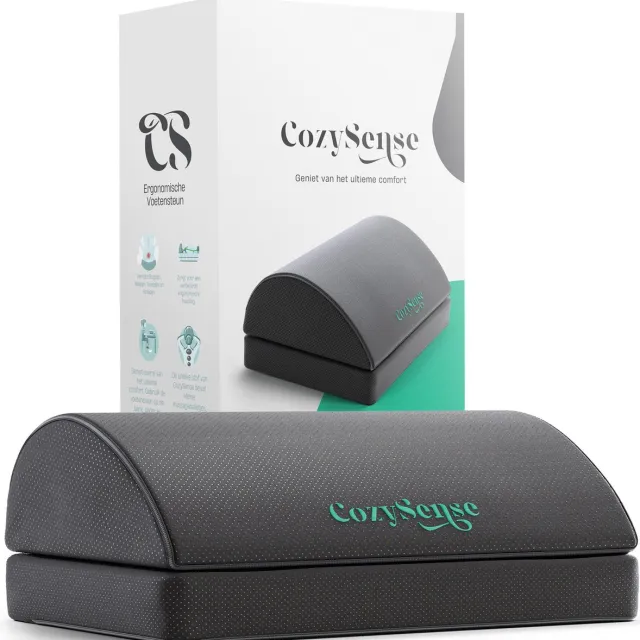 CozySense Voetensteun Bureau - Ergonomische Voetenbankje - Geschikt voor Thuis of Kantoor - Voetenkussen - 2 Verstelbare Hoogtes - Anti-Slip - Hoes met Massage-functie - Wasbaar - Zwart