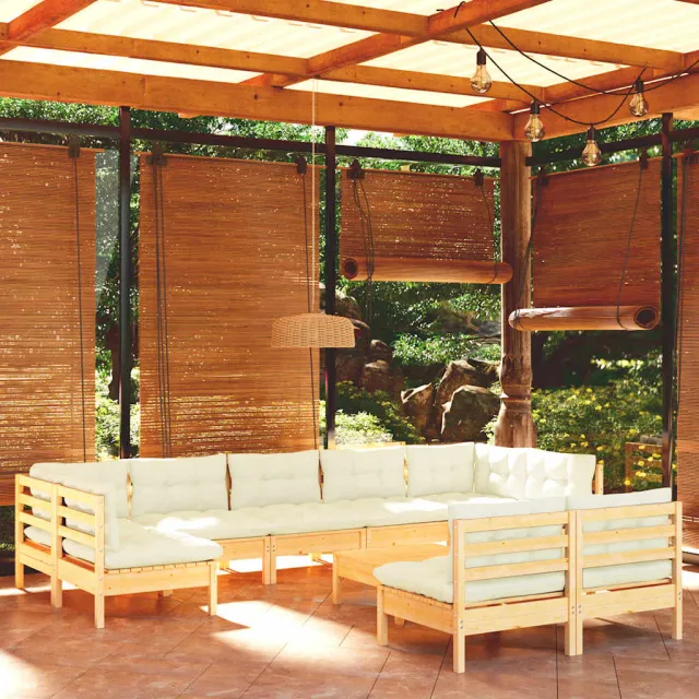 vidaXL 10-delige Loungeset met crèmekleurige kussens grenenhout, foto 2