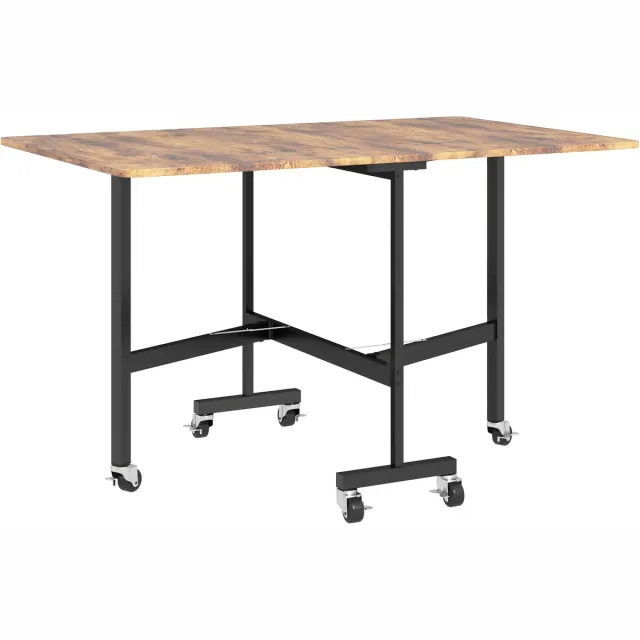 Homona Klapbare eettafel - Voor maximaal 6 personen - Met uitklapbare zijbladen - Met 6 wielen en remmen - 120 x 80 x 73 cm - Bruin