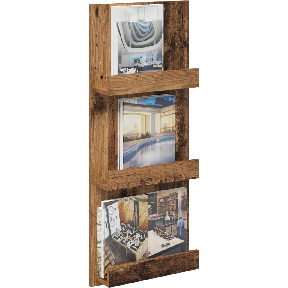 vidaXL Tijdschrift Rek met plank Oudhout 43 x 11 x 102 cm Bewerkt hout Bruin