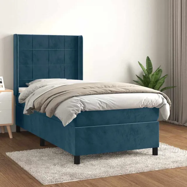 vidaXL Boxspring met matras fluweel donkerblauw 100x200 cm blauw