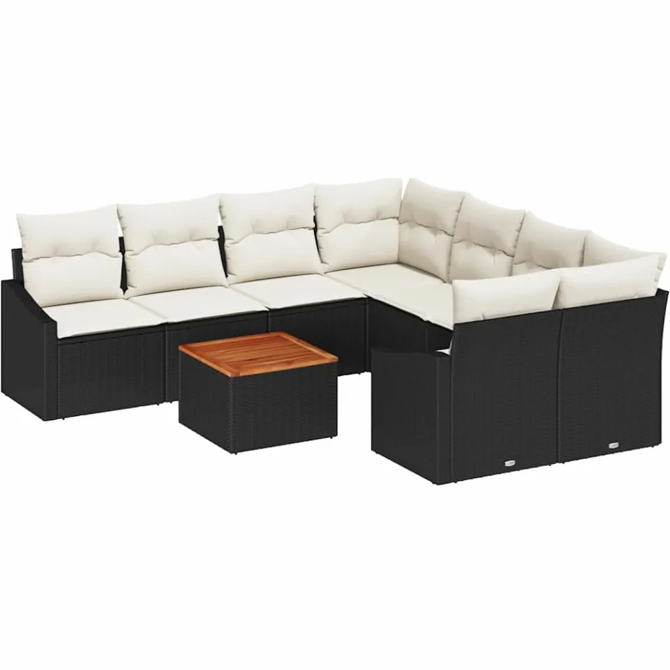 vidaXL Tuinbankenset 9 st Zwart en Crème poly rattan