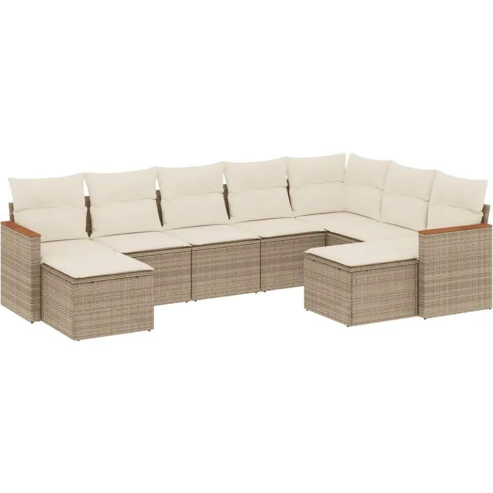 vidaXL 9-delige Loungeset met kussens poly rattan beige, foto 3