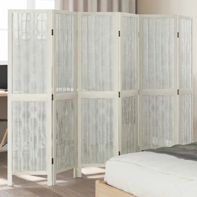 vidaXL Kamerscherm met 6 panelen massief paulowniahout wit, foto 2
