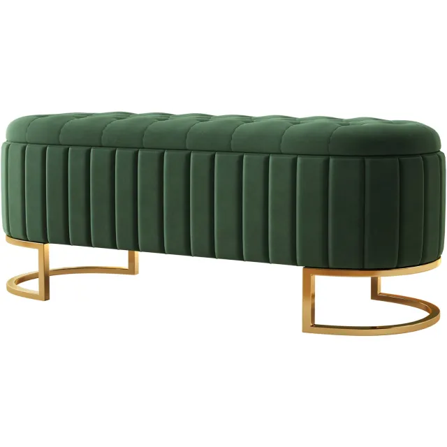 MUVANO Opbergbank met verborgen opbergruimte - Fluwelen zitbank - Metalen poten - 120 x 39,9 x 43 cm - Voetenbank voor woonkamer en slaapkamer - Groen Groene