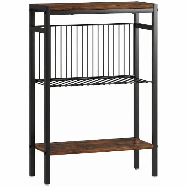 Homona Bijzettafel met 3 planken - Industriële stijl - Voor woonkamer of slaapkamer - 43 x 18 x 62,5 cm - Rustiek bruin