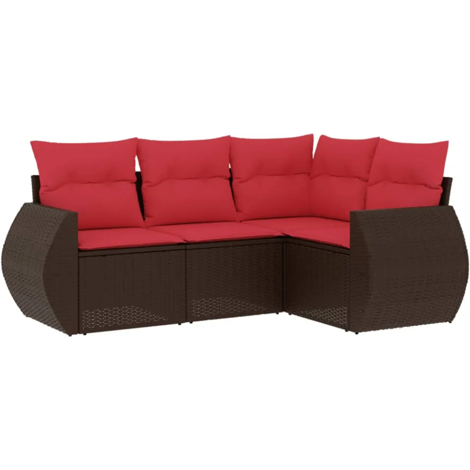 vidaXL 4-delige tuinbankset met kussens, bruin polyrotan, foto 3