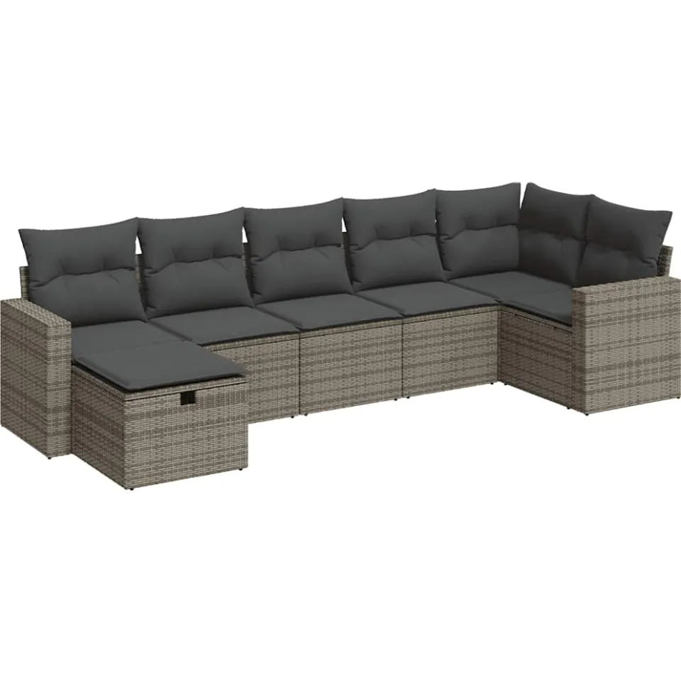 vidaXL 7-delige Loungeset met kussens poly rattan grijs, foto 3