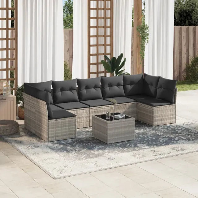 vidaXL 8-delige Loungeset met kussens poly rattan lichtgrijs grijs, foto 2