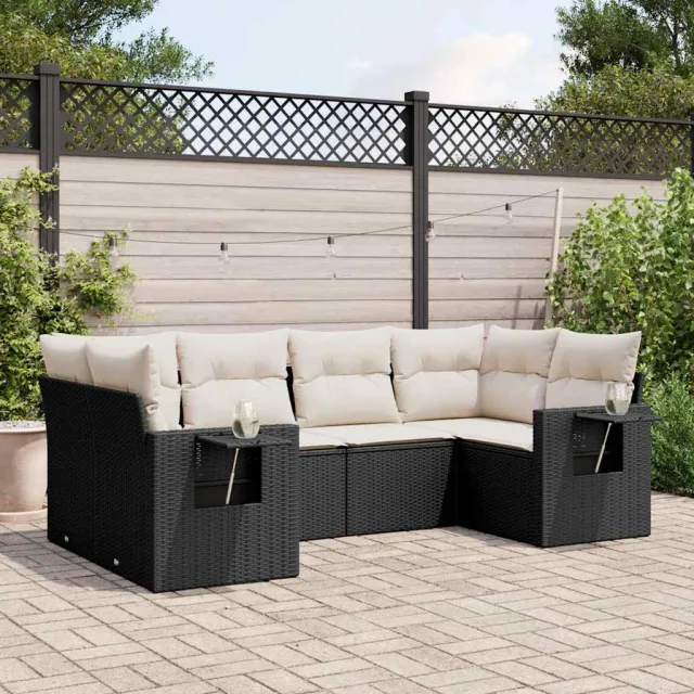 vidaXL 6-delige Loungeset met kussens poly rattan zwart, foto 2