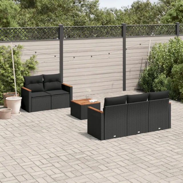 vidaXL 6-delige Loungeset met kussens poly rattan zwart, foto 2
