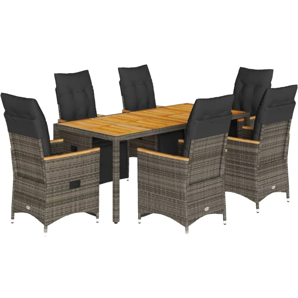 vidaXL 7-delige Bistroset met kussens poly rattan grijs, foto 3