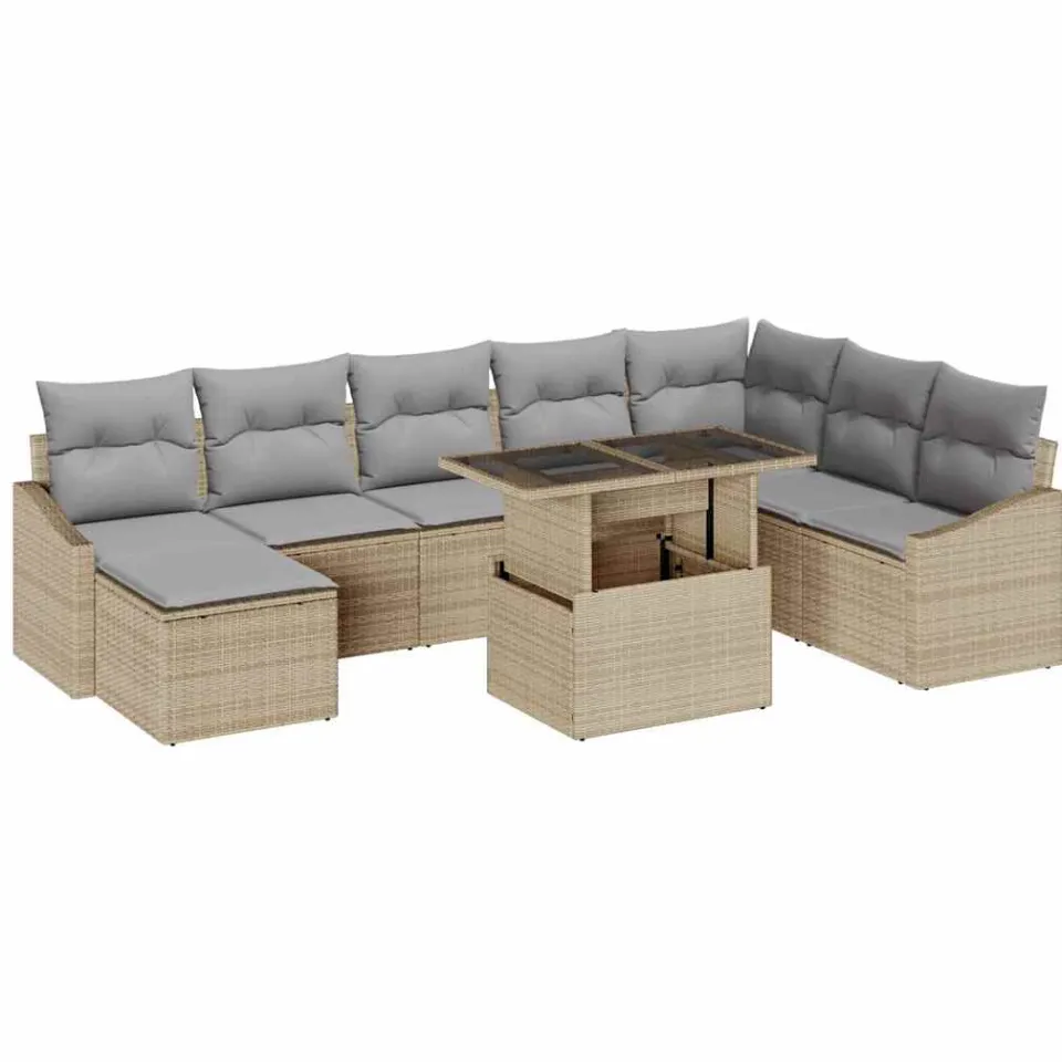 vidaXL Bankstel 9 st Beige en Licht Grijs poly rattan