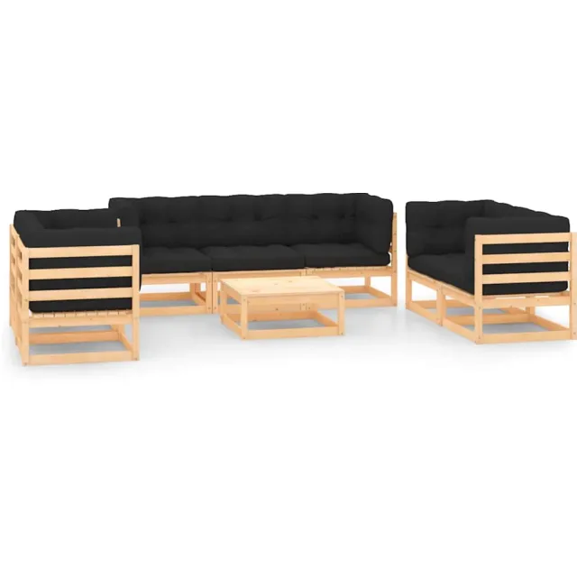 vidaXL 8-delige Loungeset met kussens massief grenenhout anthraciet, foto 2