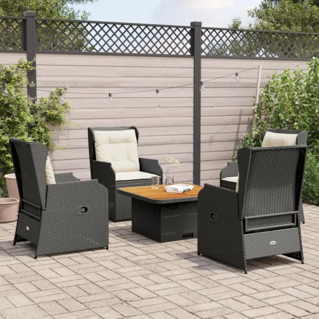 vidaXL 5-delige Loungeset met kussens poly rattan zwart, foto 2