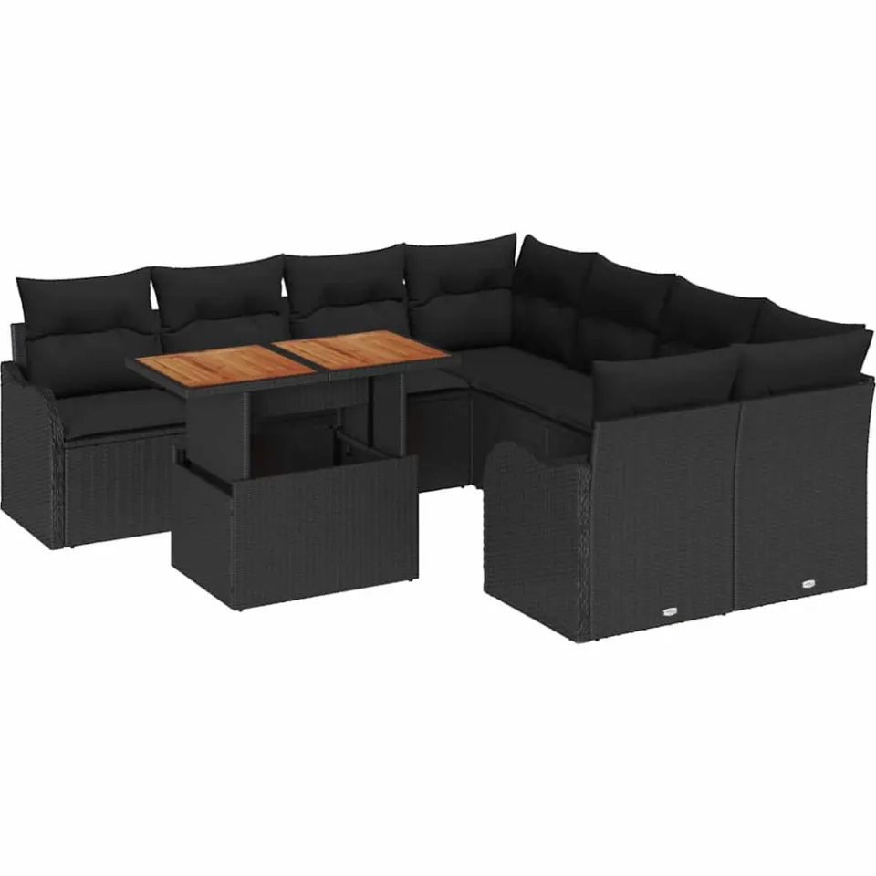 vidaXL Tuin Sofa Set 9 st Zwart Poly riet, foto 4