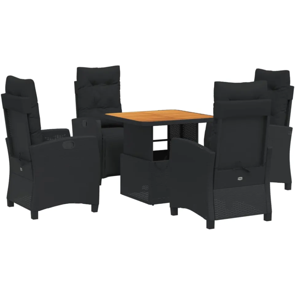 vidaXL 5-delige Tuinset met kussens poly rattan zwart, foto 3