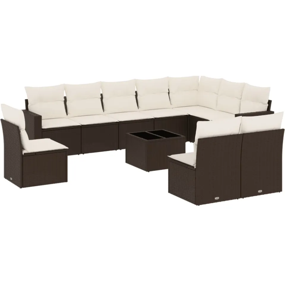 vidaXL 11-delige Loungeset met kussens poly rattan bruin, foto 4