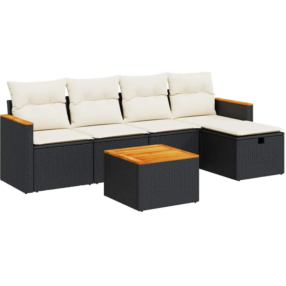 vidaXL 6-delige Loungeset met kussens poly rattan zwart, foto 3
