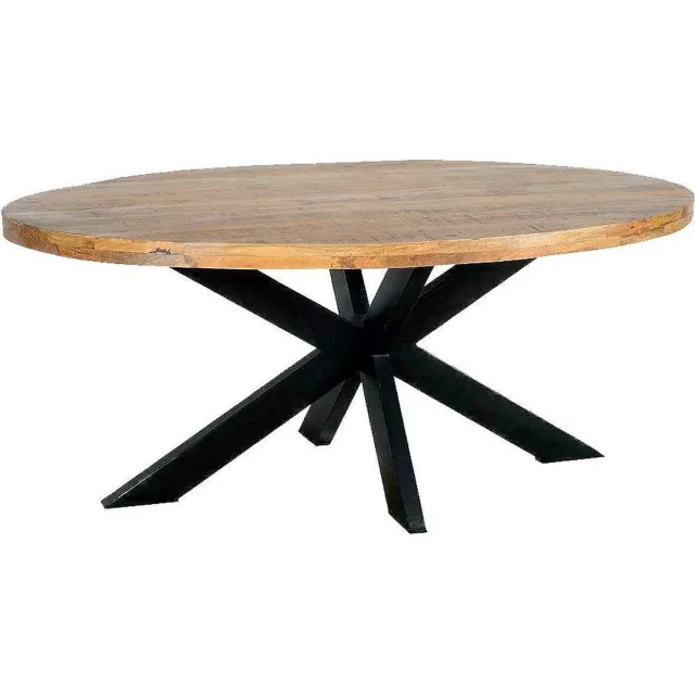 Mahom Mangohouten Eettafel Tulsa Ovaal 180×100 cm Mahom Industrieel - Dinertafel van Mangohout & Metaal - Industriële Eettafel Bruin