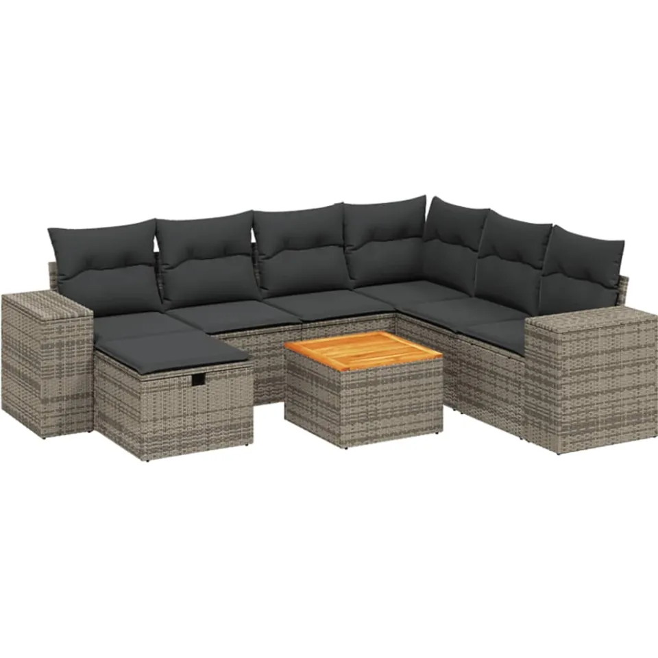 vidaXL 8-delige Loungeset met kussens poly rattan grijs